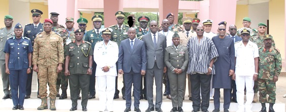 Dominic Nitiwul (arrowed), Vice-Admiral Seth Amoama (4th from left) and Gen. Behanzin (middle) with members of the Committee of CDSs of ECOWAS. Picture: DELLA RUSSEL OCLOO